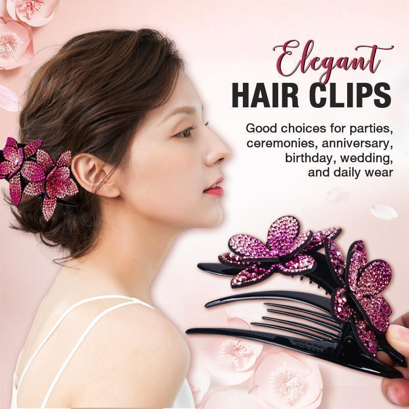 Rhinestone Double Flower Hair Clip（buy one get one）