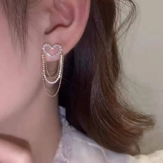 💟Hot Sale💟Heart Fringe Layered Chain Earrings