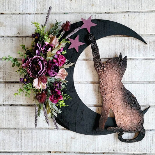 🔥Last Day 49% Off 🔥Cat Wreath With Purple Flowers And Stars - Year Round Garland