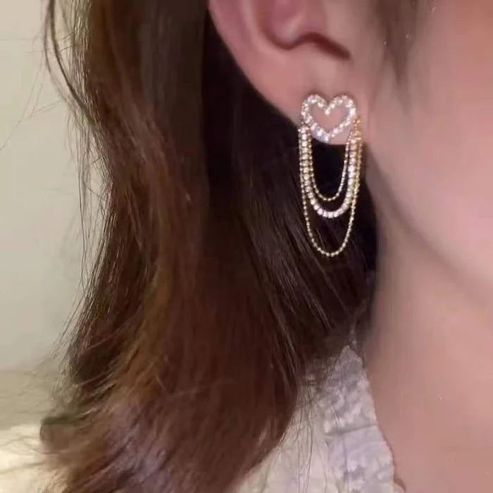 💟Hot Sale💟Heart Fringe Layered Chain Earrings