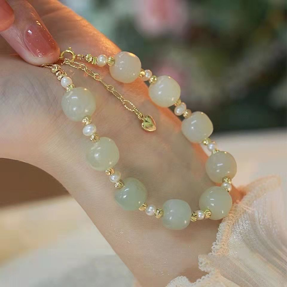 🔥Hot Sale🔥Hetian jade bracelet (with gold beads and pearls)
