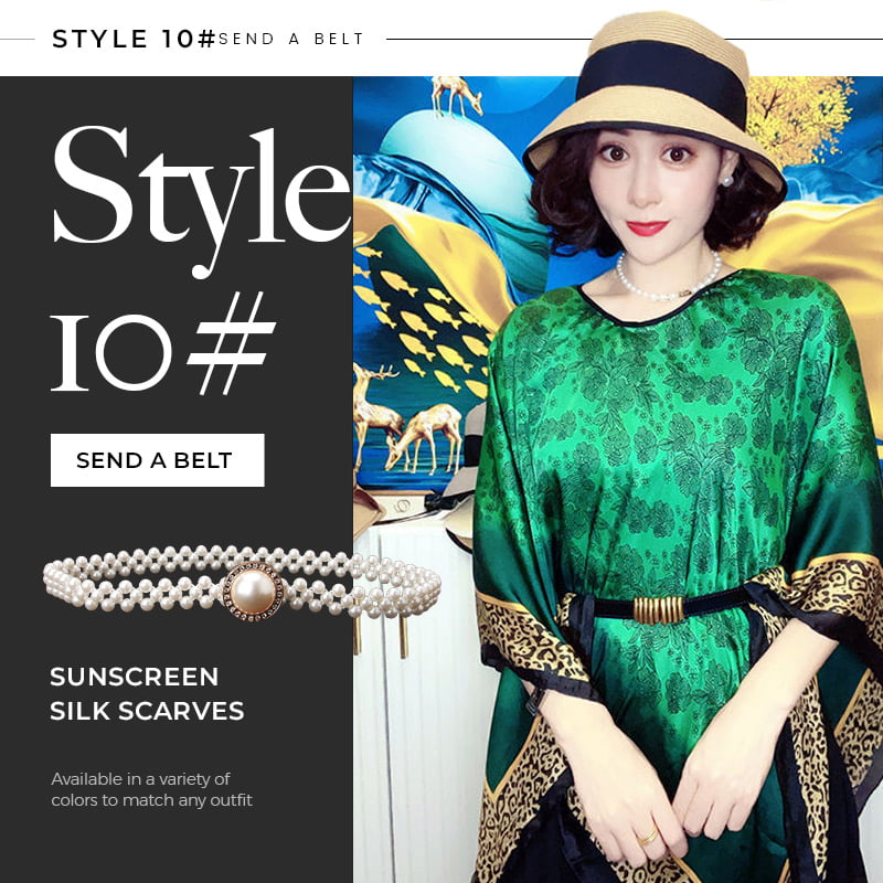 Fashion Sunscreen Silk Scarves Shawl（Free one pearl waist chain）