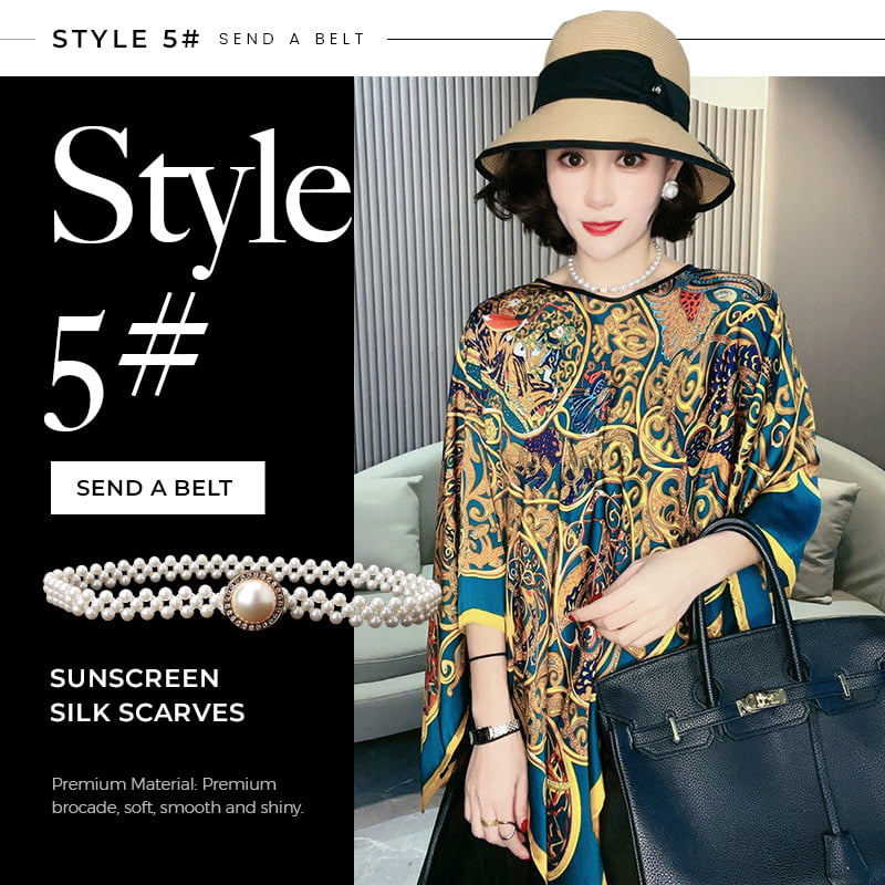 Fashion Sunscreen Silk Scarves Shawl（Free one pearl waist chain）