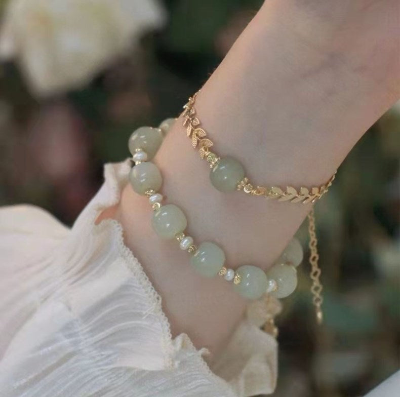 🔥Hot Sale🔥Hetian jade bracelet (with gold beads and pearls)